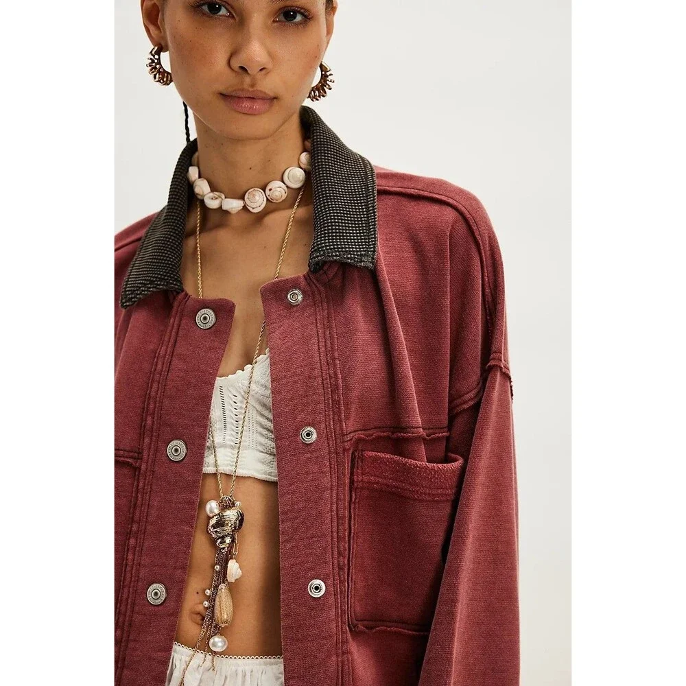 Free People We The Free Cabin Chore Jacket Top Buttondown Oversized XL 284351 - Picture 3 of 9